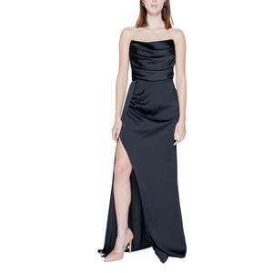 Silence Strapless Satin Evening Gown Women Black Dresses